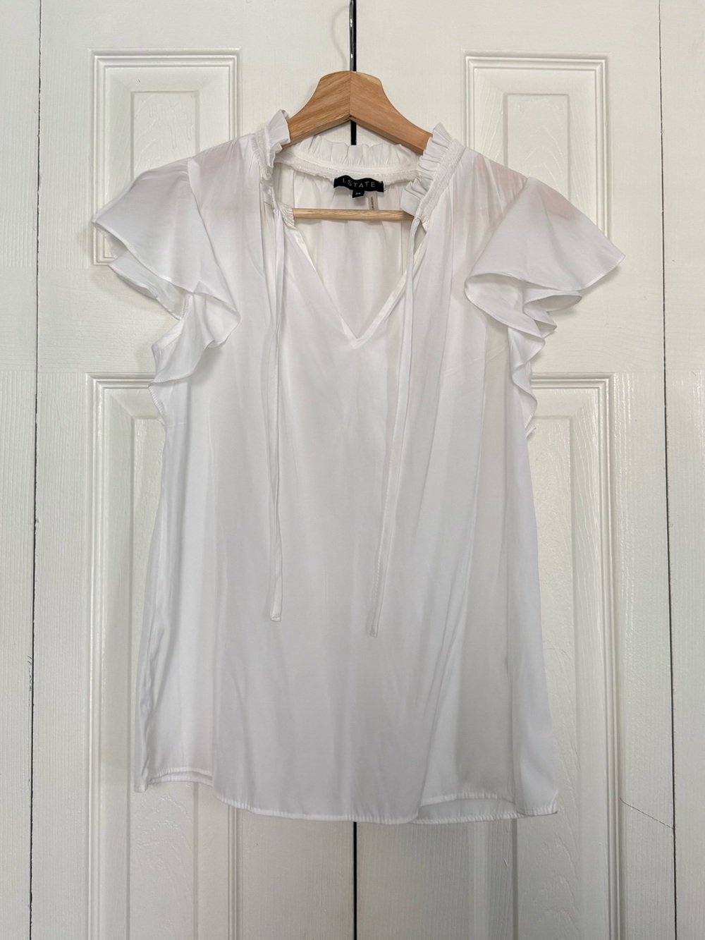STATE White Ruffle Sleeve V-Neck Blouse